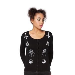 Jawbreaker Black Cardigan Gothic Esoteric Occult White Symbols Embroidery Large